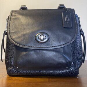 Coach Faye Backpack F30525 Black Embossed Leather Suede Convertible Crossbody